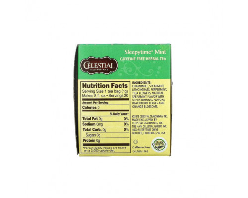 Травяные сборы и чаи Celestial Seasonings, травяной чай, убаюкивающая мята, без кофеина, 20 чайных пакетиков, 29 г (1,0 унции) Травяные сборы и чаи Celestial Seasonings, травяной чай, убаюкивающая мята, без кофеина, 20 чайных пакетиков, 29 г (1,0 унции)