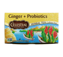 Celestial Seasonings, Травяной чай, имбирь + пробиотики, без кофеина, 20 чайных пакетиков, 1,1 унции (31 г)