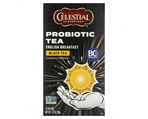 Травяные сборы и чаи Celestial Seasonings, пробиотический черный чай, английский завтрак, 16 чайных пакетиков по 30 г (1,07 унции) Травяные сборы и чаи Celestial Seasonings, пробиотический черный чай, английский завтрак, 16 чайных пакетиков по 30 г (1,07 унции)