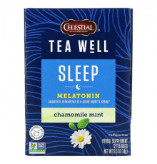 Травяные сборы и чаи Celestial Seasonings, Sleep, мелатонин, ромашка и мята, без кофеина, 12 чайных пакетиков, 1,2 г (0,04 унции)