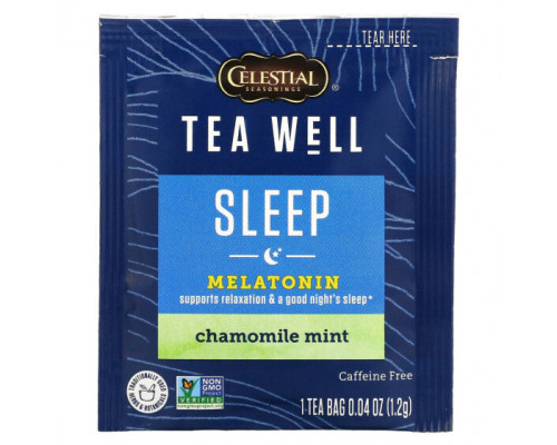 Травяные сборы и чаи Celestial Seasonings, Sleep, мелатонин, ромашка и мята, без кофеина, 12 чайных пакетиков, 1,2 г (0,04 унции) Травяные сборы и чаи Celestial Seasonings, Sleep, мелатонин, ромашка и мята, без кофеина, 12 чайных пакетиков, 1,2 г (0,04 унции)