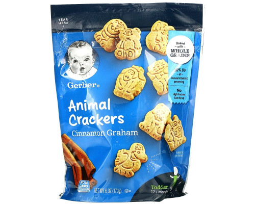 Gerber, Animal Crackers, Cinnamon Graham, Toddler, 12+ Months, 6 oz (170 g) Gerber, Animal Crackers, Cinnamon Graham, Toddler, 12+ Months, 6 oz (170 g)