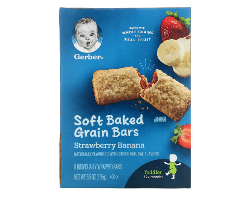 Gerber, Cereal Bars, Strawberry Banana, Toddler, 8 Bars, 5.5 oz (156 g) Gerber, Cereal Bars, Strawberry Banana, Toddler, 8 Bars, 5.5 oz (156 g)