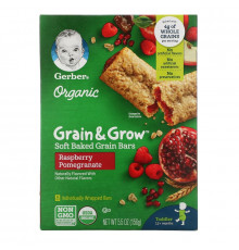 Gerber, Organic, Grain & Grow, Soft Baked Grain Bars, 12+ Months, Raspberry Pomegranate, 8 Individually Wrapped Bars