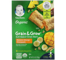 Gerber, Organic, Grain & Grow, Soft Baked Grain Bars, 12+ Months, Banana Mango Pineapple, 8 Bars, 19 g Each