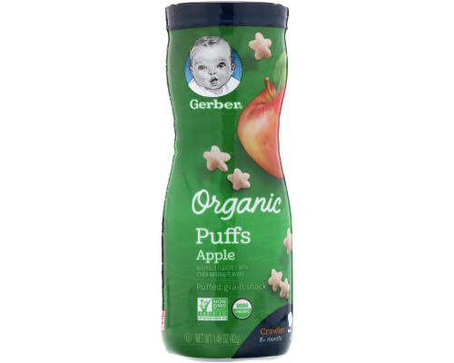 Gerber, Снэки органического происхождения, Яблоко, 1,48 унции (42 г) Gerber, Снэки органического происхождения, Яблоко, 1,48 унции (42 г)