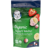 Gerber, Органический продукт, Снэки из йогурта с бананом и клубникой, 1 унция (28 г)