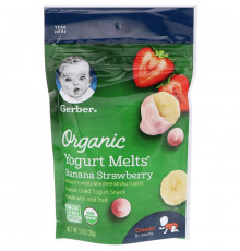 Gerber, Органический продукт, Снэки из йогурта с бананом и клубникой, 1 унция (28 г)