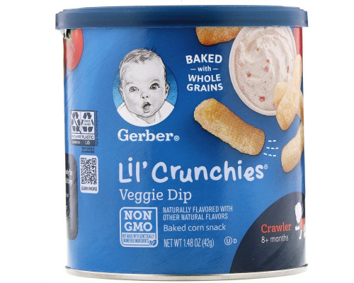 Gerber, Graduates, Lil' Crunchies, Veggie Dip, для детей, которые уже могут ползать, 1.48 унции (42 g) Gerber, Graduates, Lil' Crunchies, Veggie Dip, для детей, которые уже могут ползать, 1.48 унции (42 g)