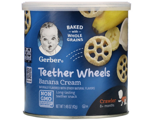 Gerber, Teether Wheels, 8+ Months, Banana Cream, 1.48 oz (42 g) Gerber, Teether Wheels, 8+ Months, Banana Cream, 1.48 oz (42 g)