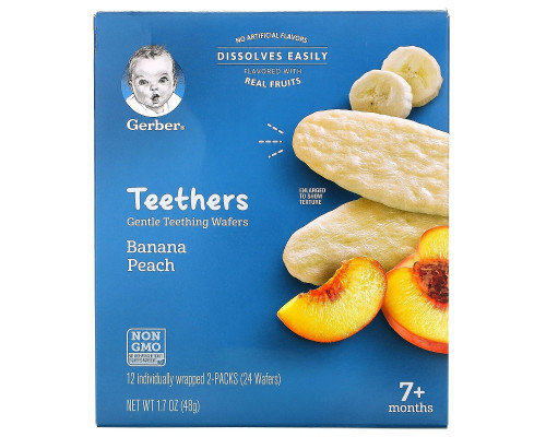 Gerber, Gentle Teething Wafers, 7+ Months, Banana Peach, 24 Wafers, 1.7 oz (48 g) Gerber, Gentle Teething Wafers, 7+ Months, Banana Peach, 24 Wafers, 1.7 oz (48 g)