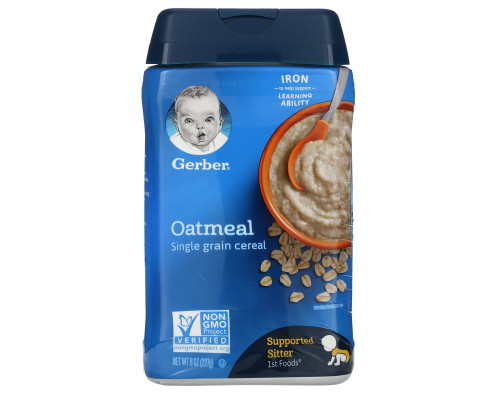 Gerber, Овсяная каша из одного вида злаков, 8 унций (227 г) Gerber, Овсяная каша из одного вида злаков, 8 унций (227 г)
