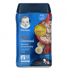 Gerber, Lil' Bits, овсяная каша, ползающий малыш, от 8 месяцев, банан и клубника, 8 унций (227 г)