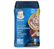 Gerber, Hearty Bits, мультизерновая каша, малыш, от 12 месяцев, банан, яблоко, клубника, 227 г