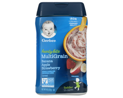 Gerber, Hearty Bits, мультизерновая каша, малыш, от 12 месяцев, банан, яблоко, клубника, 227 г Gerber, Hearty Bits, мультизерновая каша, малыш, от 12 месяцев, банан, яблоко, клубника, 227 г