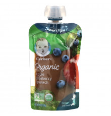 Gerber, Основное питание, Органическое детское пюре из яблок, голубки и шпината, 3,5 унции (99 г)