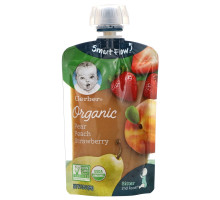 Gerber, 2nd Foods, органическое  детское питание, груша, персик и клубника, 3,5 унции (99 г)