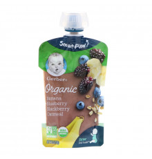 Gerber, Органический продукт, овсяные хлопья с бананом, черникой и ежевикой, дополнительные продукты, 3,5 унц. (99 г)