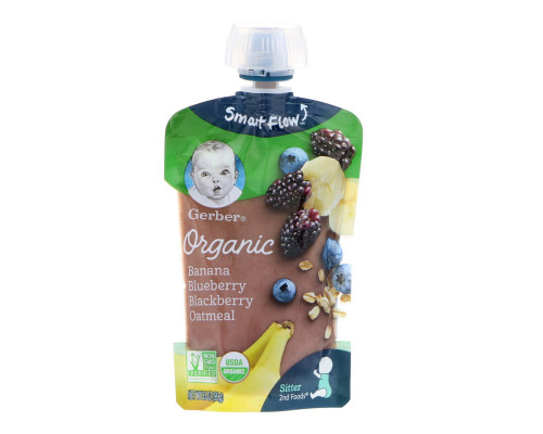 Gerber, Органический продукт, овсяные хлопья с бананом, черникой и ежевикой, дополнительные продукты, 3,5 унц. (99 г) Gerber, Органический продукт, овсяные хлопья с бананом, черникой и ежевикой, дополнительные продукты, 3,5 унц. (99 г)