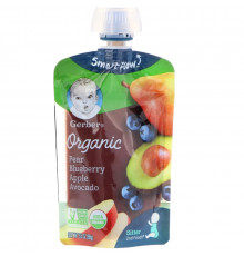 Gerber, Organic, Smart Flow, Sitter, 2nd Foods, Pear, Blueberry, Apple, Avocado, 3.5 oz (99 g)