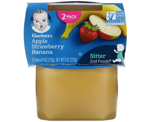 Gerber, Apple, Strawberry, Banana, 2 Packs, 4 oz (113 g) Each Gerber, Apple, Strawberry, Banana, 2 Packs, 4 oz (113 g) Each
