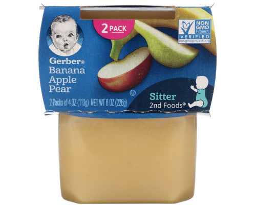 Gerber, Banana, Apple, Pear, 2 Packs, 4 oz (113 g) Each Gerber, Banana, Apple, Pear, 2 Packs, 4 oz (113 g) Each