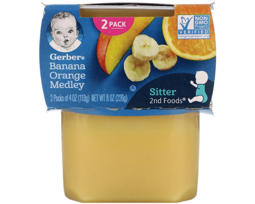 Gerber, Banana Orange Medley, 2 Packs, 4 oz (113 g) Each Gerber, Banana Orange Medley, 2 Packs, 4 oz (113 g) Each