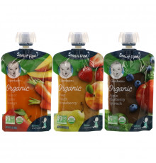 Gerber, Organic Value Pack,  Pear Peach Strawberry, Carrot Apple Mango, Apple Blueberry Spinach, 9 Pouches, 3.5 oz (99 g) Each