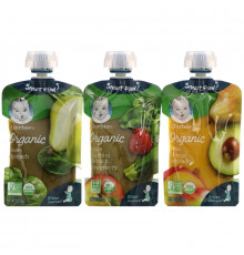 Gerber, Organic Variety Pack, Pear Spinach, Pear Mango Avocado, Apple Zucchini Spinach Strawberry, 9 Pouches, 3.5 oz (99 g) Each