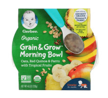 Gerber, Organic Grain & Grow Morning Bowl, 10+ Months, Oats, Red Quinoa & Farro with Tropical Fruits, 4.5 oz (128 g)