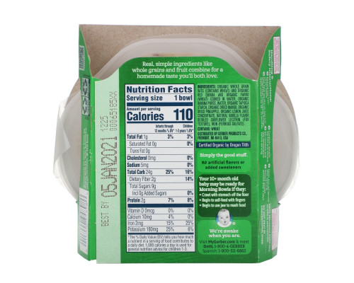 Gerber, Organic Grain & Grow Morning Bowl, 10+ Months, Oats, Red Quinoa & Farro with Tropical Fruits, 4.5 oz (128 g) Gerber, Organic Grain & Grow Morning Bowl, 10+ Months, Oats, Red Quinoa & Farro with Tropical Fruits, 4.5 oz (128 g)
