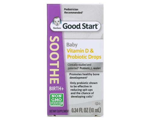Gerber, Soothe, Vitamin D & Probiotic Drops, Birth +, 0.34 fl oz (10 ml) Gerber, Soothe, Vitamin D & Probiotic Drops, Birth +, 0.34 fl oz (10 ml)