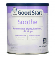 Gerber, Good Start, Успокоение, молочная смесь для младенцев с железом, этап 1, с рождения до 12 месяцев, 351 г