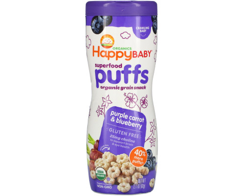 Nurture Inc. (Happy Baby), Organics, Superfood Puffs, Purple Carrot & Blueberry, 2.1 oz (60 g) Nurture Inc. (Happy Baby), Organics, Superfood Puffs, Purple Carrot & Blueberry, 2.1 oz (60 g)