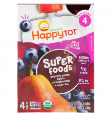 Nurture Inc. (Happy Baby), Happy Tot, Fruit & Veggie Blend, Organic Pears, Blueberries & Beets + Super Chia, Stage 4, 4 Pack - 4.22 oz (120 g) Each
