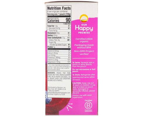 Nurture Inc. (Happy Baby), Happy Tot, Fruit & Veggie Blend, Organic Pears, Blueberries & Beets + Super Chia, Stage 4, 4 Pack - 4.22 oz (120 g) Each Nurture Inc. (Happy Baby), Happy Tot, Fruit & Veggie Blend, Organic Pears, Blueberries & Beets + Super Chia, Stage 4, 4 Pack - 4.22 oz (120 g) Each