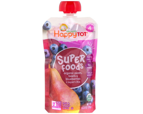 Nurture Inc. (Happy Baby), Happy Tot, Fruit & Veggie Blend, Organic Pears, Blueberries & Beets + Super Chia, Stage 4, 4 Pack - 4.22 oz (120 g) Each Nurture Inc. (Happy Baby), Happy Tot, Fruit & Veggie Blend, Organic Pears, Blueberries & Beets + Super Chia, Stage 4, 4 Pack - 4.22 oz (120 g) Each