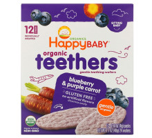 Nurture Inc. (Happy Baby) Gentle Teethers Organic Teething Wafers Blueberry & Purple Carrot 12- (2 Packs) 0.14 oz (4 g) Each
