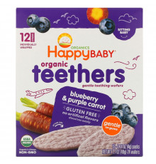 Nurture Inc. (Happy Baby) Gentle Teethers Organic Teething Wafers Blueberry & Purple Carrot 12- (2 Packs) 0.14 oz (4 g) Each