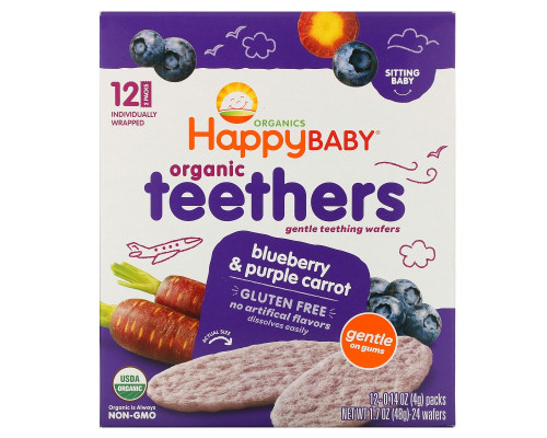 Nurture Inc. (Happy Baby) Gentle Teethers Organic Teething Wafers Blueberry & Purple Carrot 12- (2 Packs) 0.14 oz (4 g) Each Nurture Inc. (Happy Baby) Gentle Teethers Organic Teething Wafers Blueberry & Purple Carrot 12- (2 Packs) 0.14 oz (4 g) Each