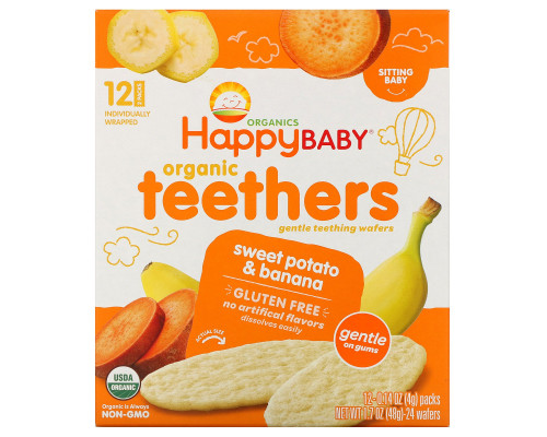 Nurture Inc. (Happy Baby) Gentle Teethers Organic Teething Wafers Banana & Sweet Potato 12- (2 Packs) 0.14 oz (4 g) Each Nurture Inc. (Happy Baby) Gentle Teethers Organic Teething Wafers Banana & Sweet Potato 12- (2 Packs) 0.14 oz (4 g) Each