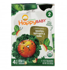 Nurture Inc. (Happy Baby), Organics Happybaby, Simple Combos, Spinach, Apples & Kale, Stage 2, 4 Pouches, 4 oz (113 g) Each