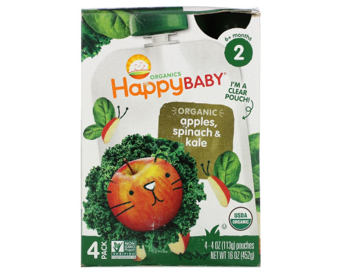 Nurture Inc. (Happy Baby), Organics Happybaby, Simple Combos, Spinach, Apples & Kale, Stage 2, 4 Pouches, 4 oz (113 g) Each Nurture Inc. (Happy Baby), Organics Happybaby, Simple Combos, Spinach, Apples & Kale, Stage 2, 4 Pouches, 4 oz (113 g) Each