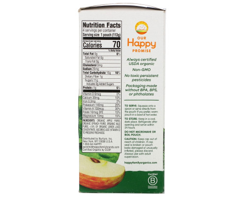 Nurture Inc. (Happy Baby), Organics Happybaby, Simple Combos, Spinach, Apples & Kale, Stage 2, 4 Pouches, 4 oz (113 g) Each Nurture Inc. (Happy Baby), Organics Happybaby, Simple Combos, Spinach, Apples & Kale, Stage 2, 4 Pouches, 4 oz (113 g) Each