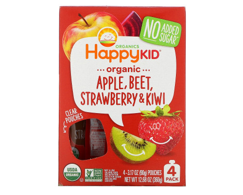 Nurture Inc. (Happy Baby), Happy Squeeze, Organic Superfoods, Twist, Organic Apple, Beet, Strawberry & Kiwi, 4 Pouches, 3.17 oz (90 g) Each Nurture Inc. (Happy Baby), Happy Squeeze, Organic Superfoods, Twist, Organic Apple, Beet, Strawberry & Kiwi, 4 Pouches, 3.17 oz (90 g) Each