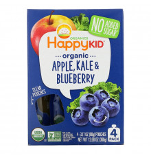 Nurture Inc. (Happy Baby), Happy Squeeze, Organic Superfoods, Twist, Organic Apple, Kale, & Blueberry, 4 Pouches, 3.17 oz (90 g) Each