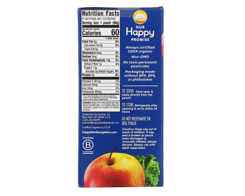 Nurture Inc. (Happy Baby), Happy Squeeze, Organic Superfoods, Twist, Organic Apple, Kale, & Blueberry, 4 Pouches, 3.17 oz (90 g) Each Nurture Inc. (Happy Baby), Happy Squeeze, Organic Superfoods, Twist, Organic Apple, Kale, & Blueberry, 4 Pouches, 3.17 oz (90 g) Each