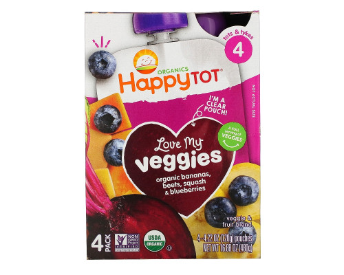 Nurture Inc. (Happy Baby), HappyTot, Love My Veggies, Banana, Beet, Squash & Blueberry, 4 Pouches, 4.22 oz (120 g) Each Nurture Inc. (Happy Baby), HappyTot, Love My Veggies, Banana, Beet, Squash & Blueberry, 4 Pouches, 4.22 oz (120 g) Each