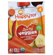 Nurture Inc. (Happy Baby), Organics, Love My Veggies, Carrot, Banana, Mango & Sweet Potato, 4 Pouches - 4.22 oz (120 g) Each
