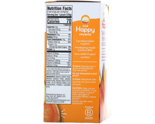 Nurture Inc. (Happy Baby), Organics, Love My Veggies, Carrot, Banana, Mango & Sweet Potato, 4 Pouches - 4.22 oz (120 g) Each Nurture Inc. (Happy Baby), Organics, Love My Veggies, Carrot, Banana, Mango & Sweet Potato, 4 Pouches - 4.22 oz (120 g) Each